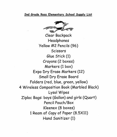 2nd Grade Supply List 2025-2026